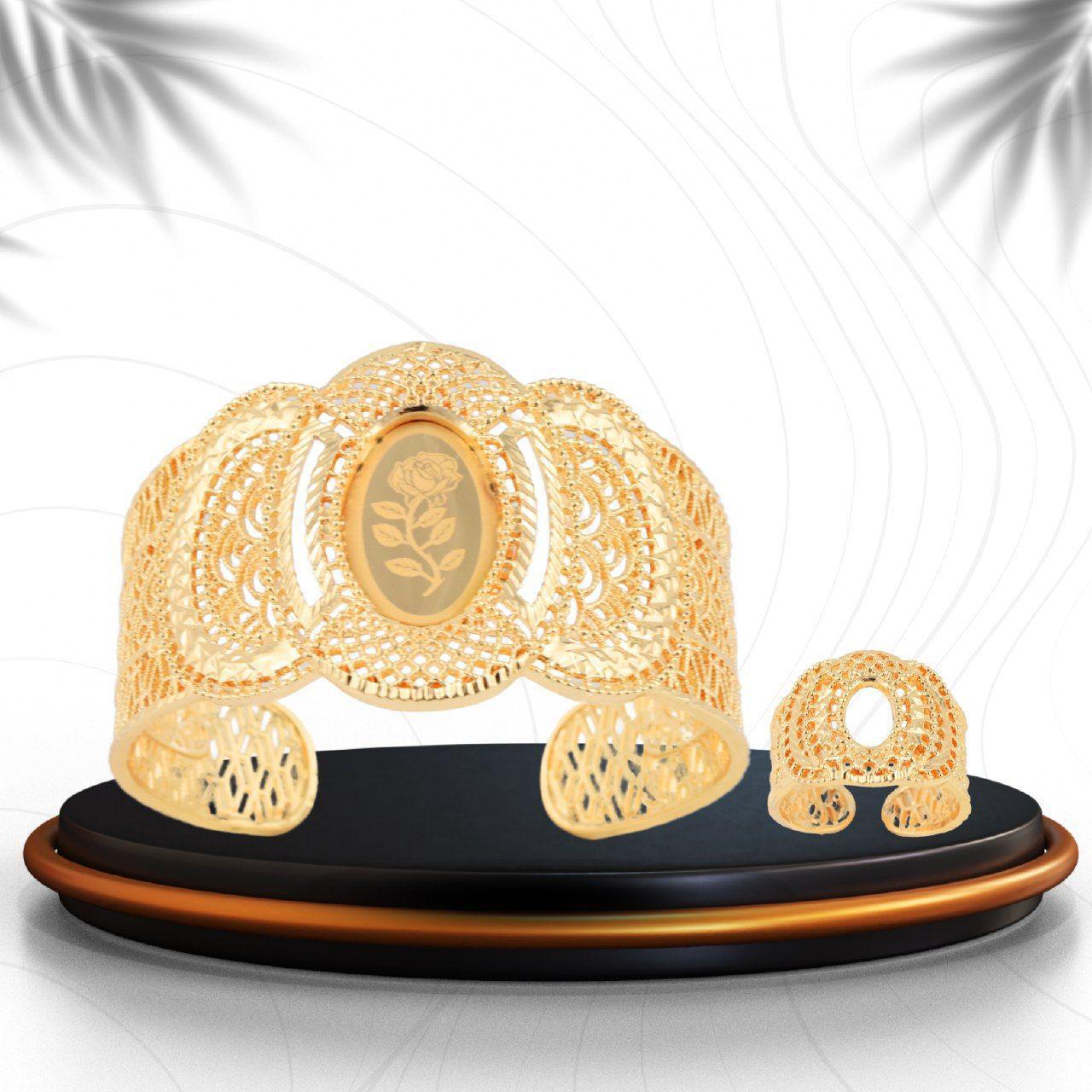 Royal Heritage Rose Filigree Oval Scalloped Cuff & Ring Set
