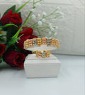 Luxury Heritage Trio-Tone Diamond-Cut Beaded Cuff & Ring Set (Gold, Rose, and White Tone)
