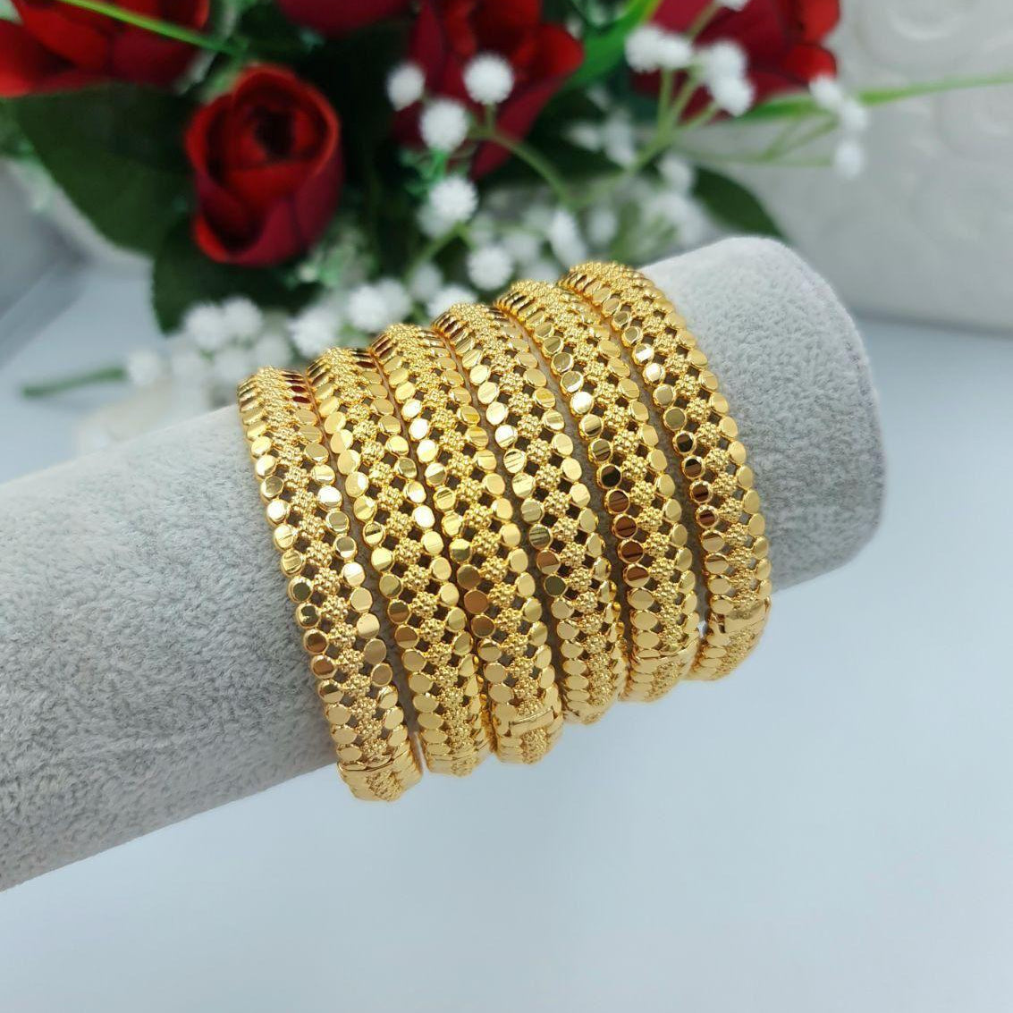 Royal Diamond-Cut Dotted Texture Bangle