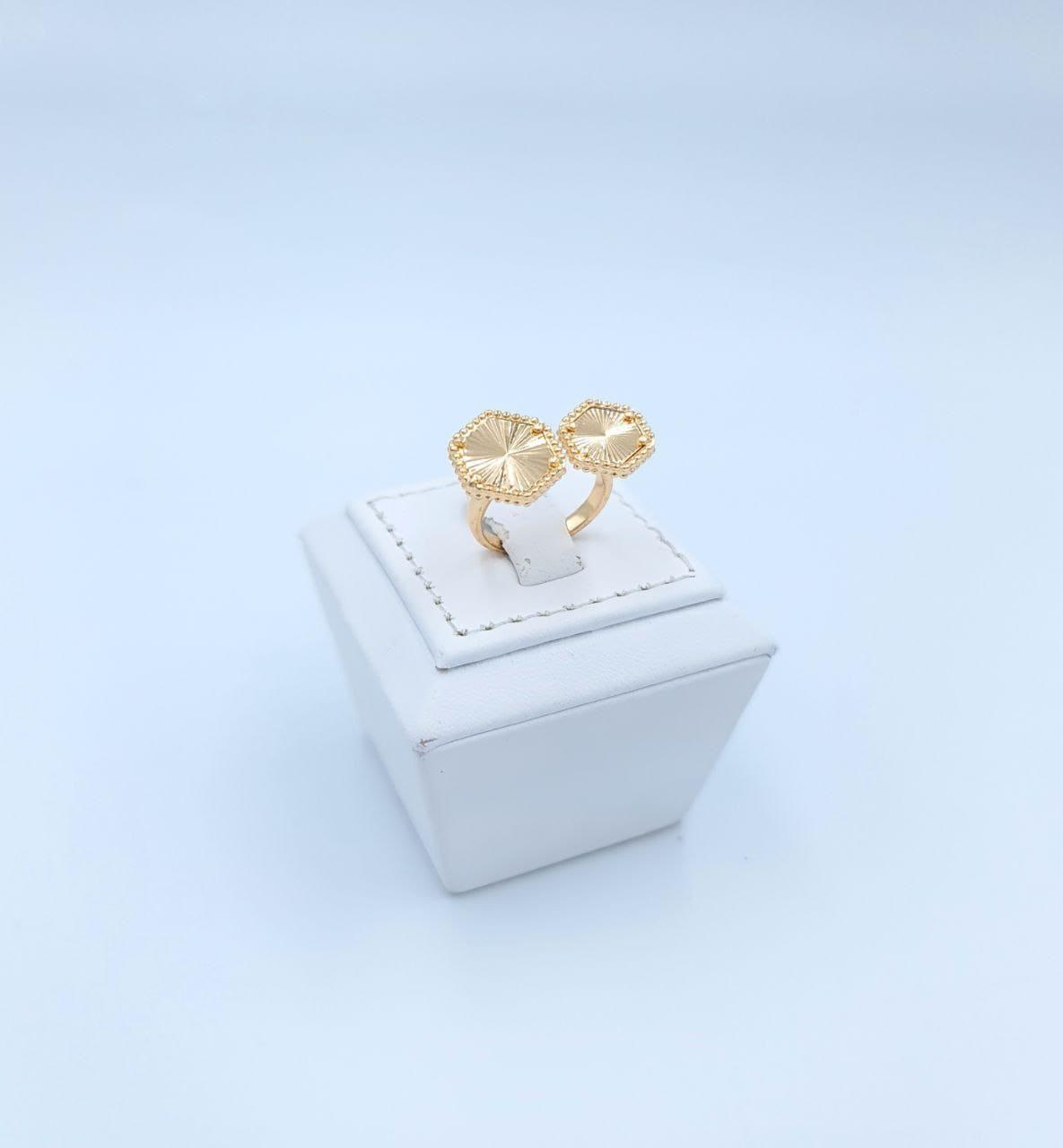 Radiant Sunburst Hexagon Adjustable Ring (Gold Tone)