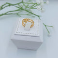Royal Crystal Leaf & Pearl Double Band Ring (Zircon)