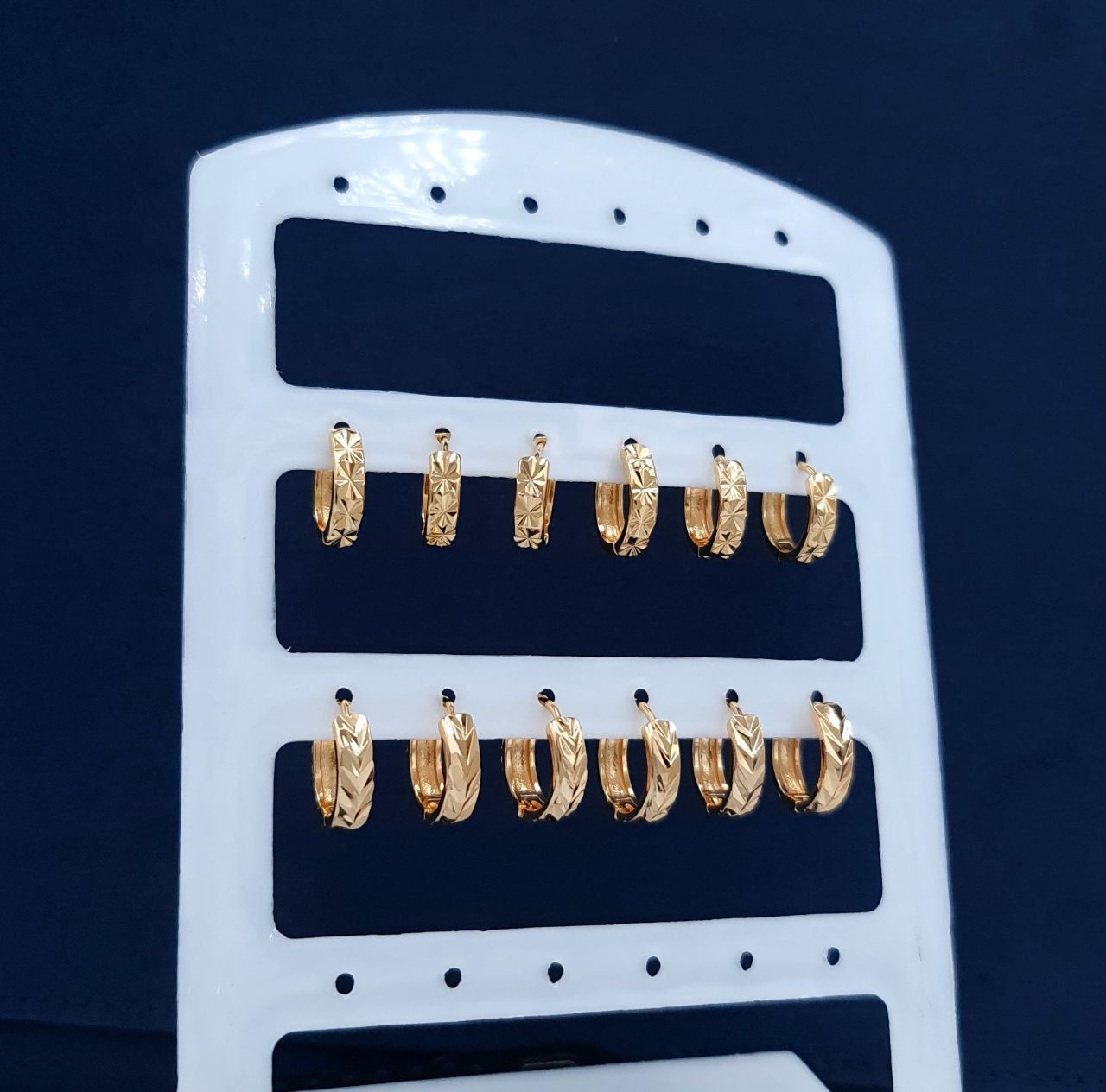 Patterned Gold Huggie Earrings (Star & Chevron Cuts)