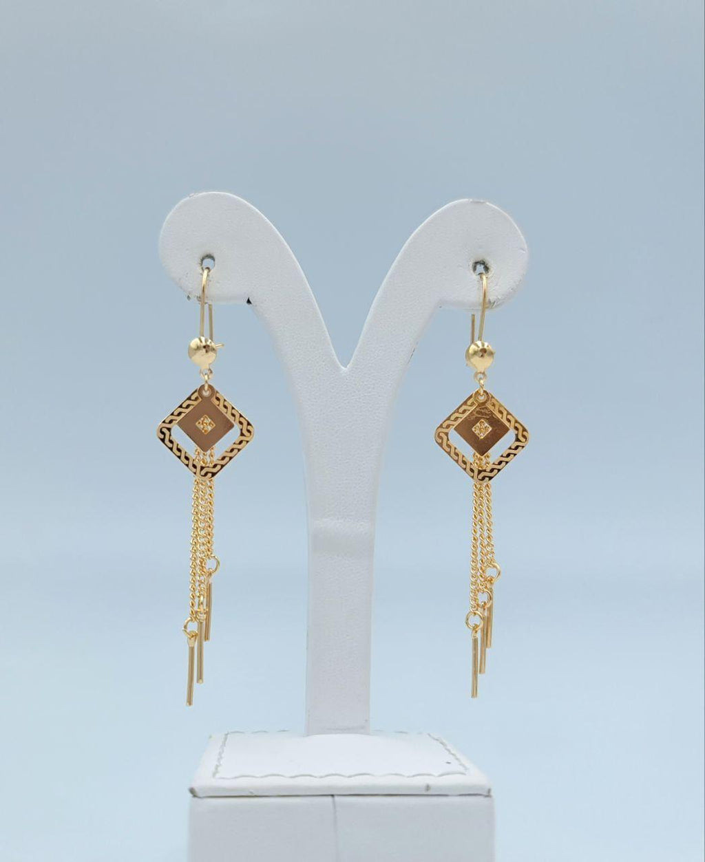 Geometric Diamond Tassel Drop Earrings