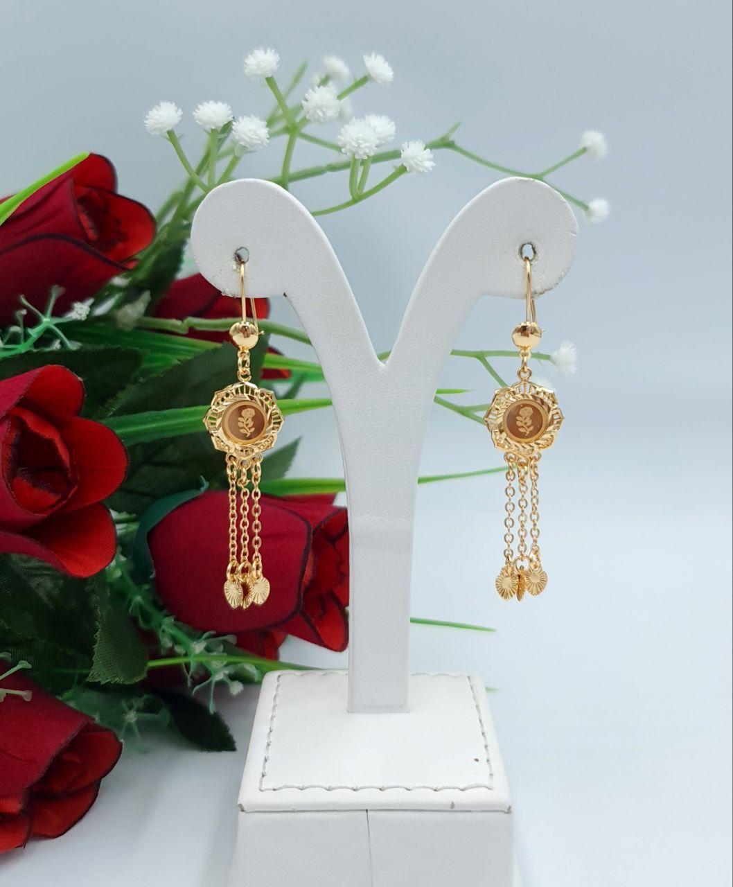 Scalloped Medallion Rose Dangle Earrings