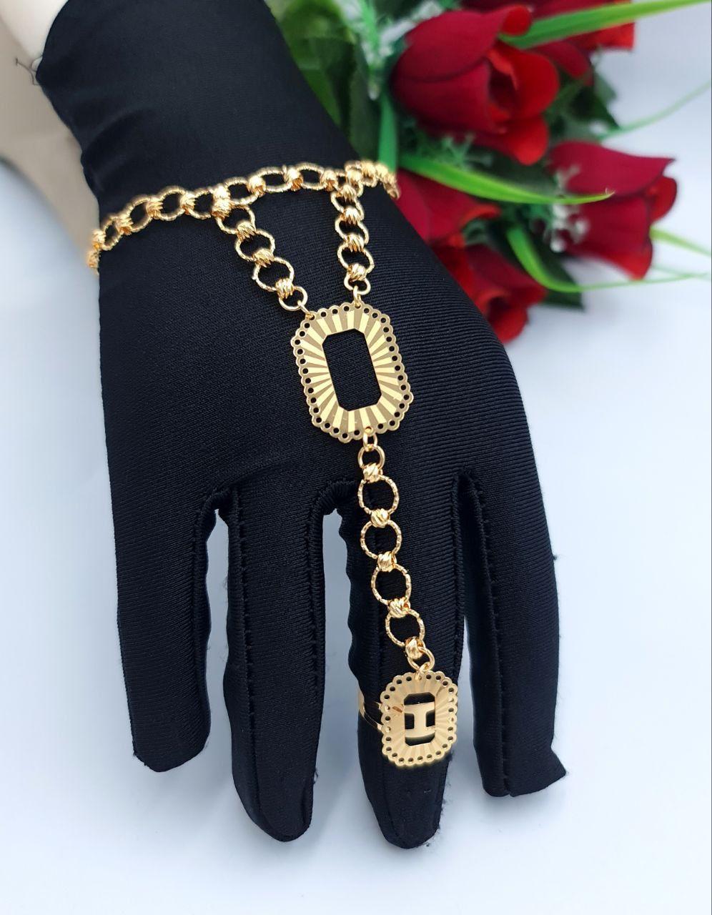 Royal Initial Hand Chain Gold-Tone Bracelet