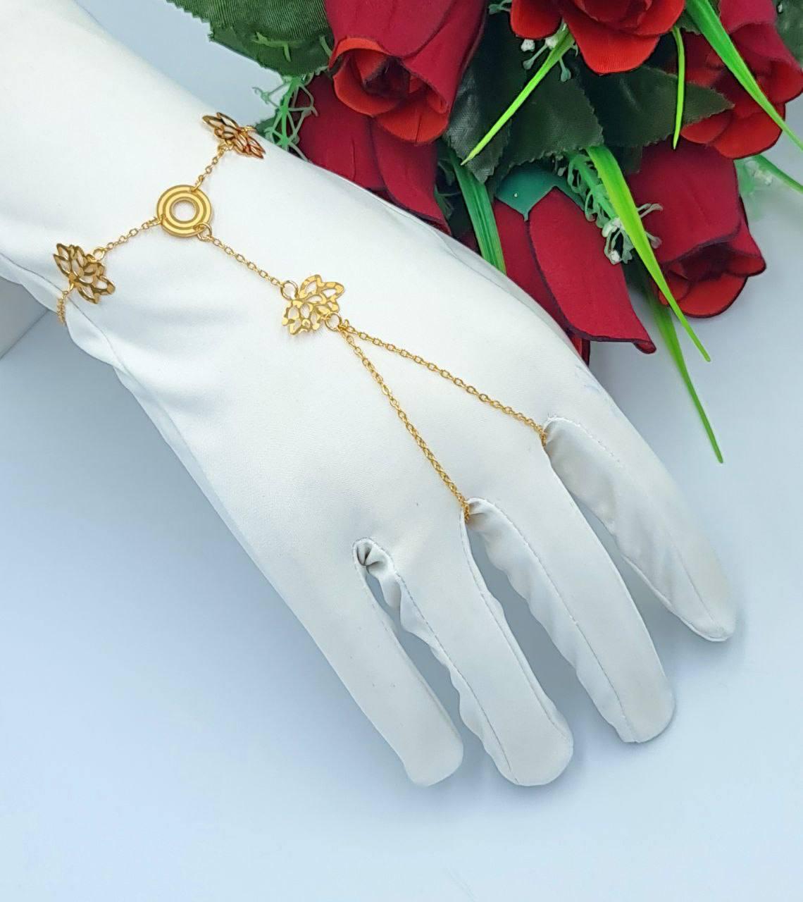 Golden Lotus Filigree Chain Hand Bracelet