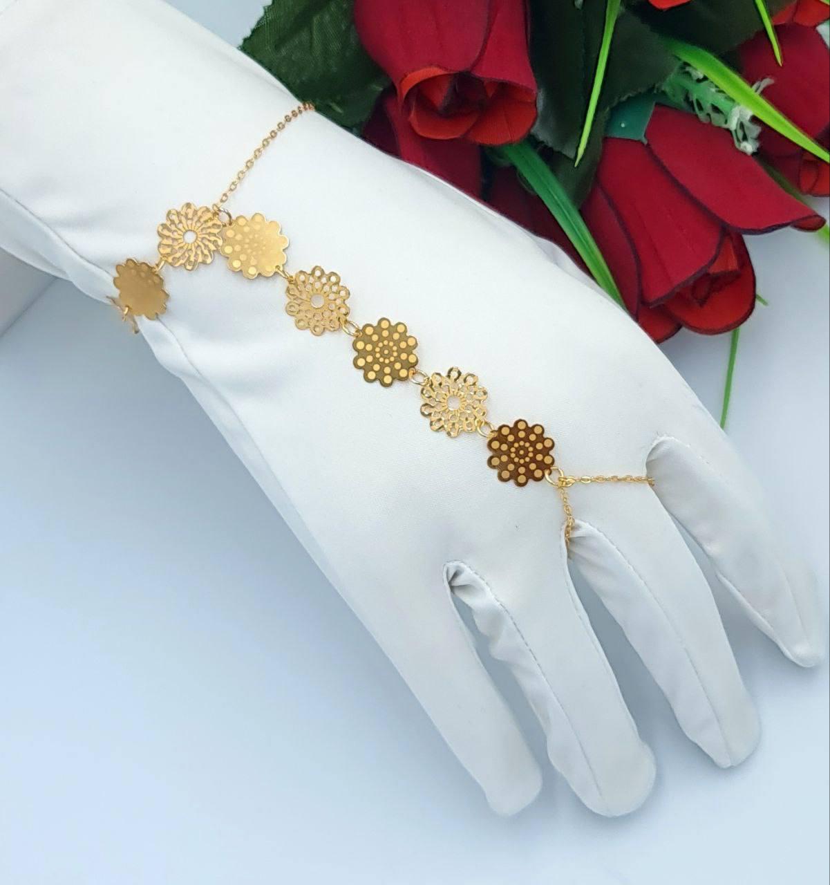 Golden Floral Link Chain Hand Bracelet