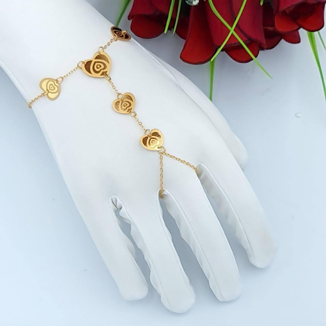 Golden Heart Link Chain Hand Bracelet