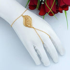 Golden Textured Leaf Chain Hand Bracelet
