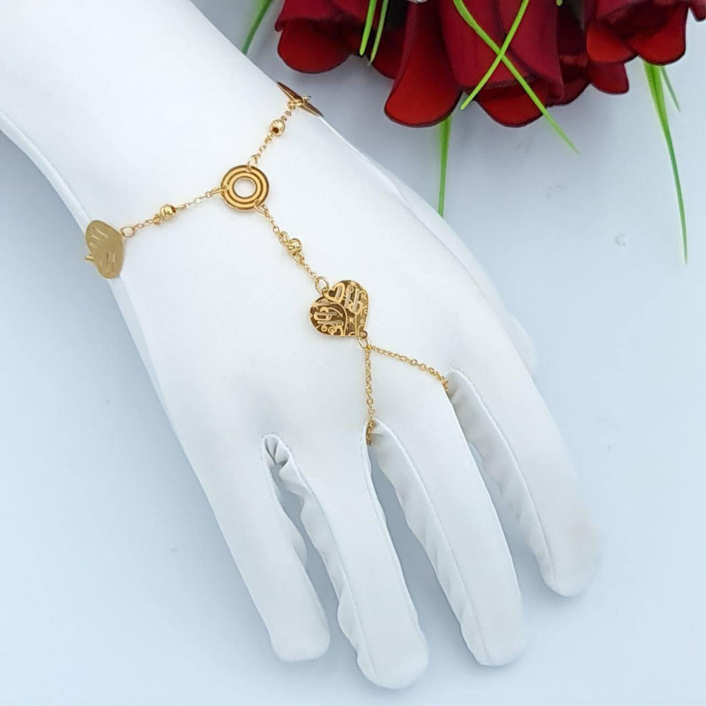 Golden Filigree Heart Chain Hand Bracelet