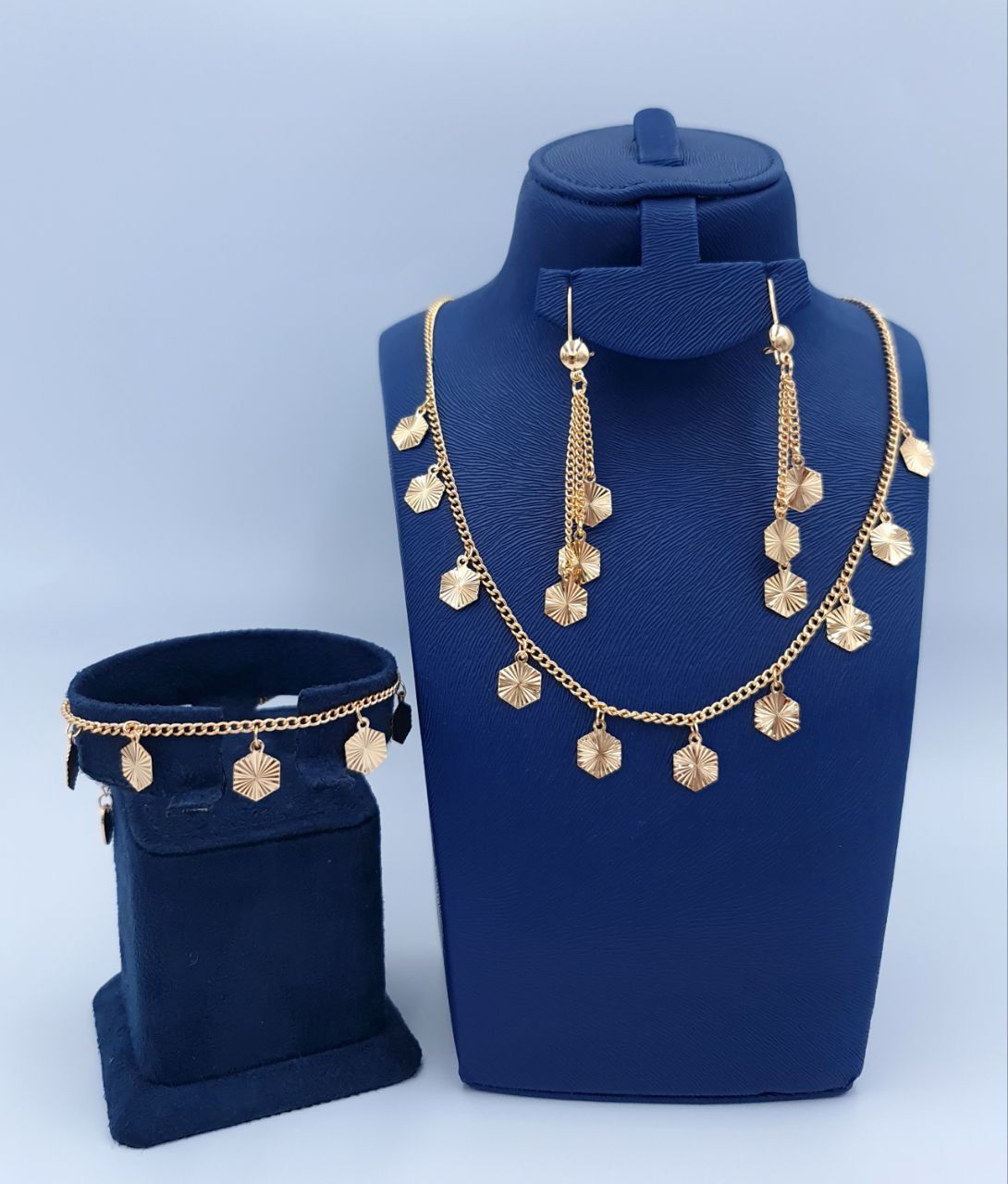 Golden Sunburst Hexagon Charm 3-Piece Jewelry Set