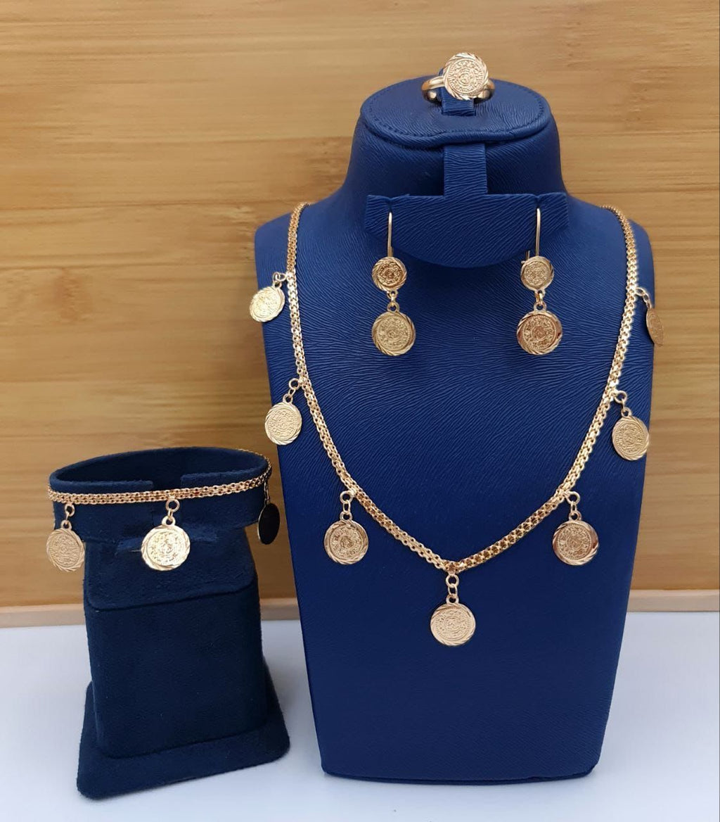 Golden Vintage Coin Charm 4-Piece Jewelry Set