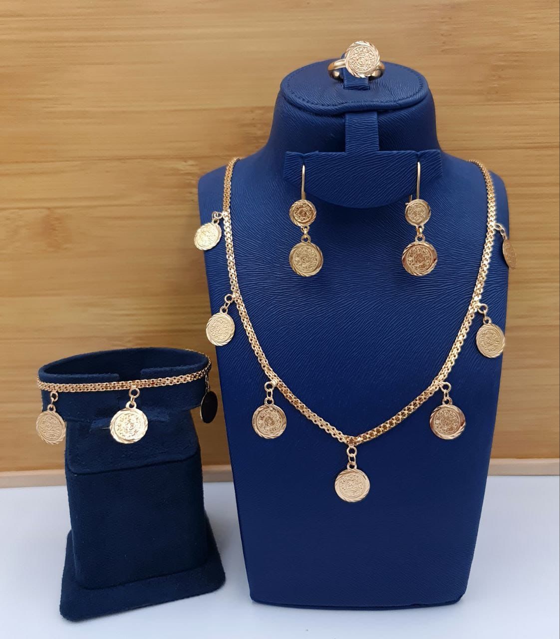 Golden Vintage Coin Charm 4-Piece Jewelry Set