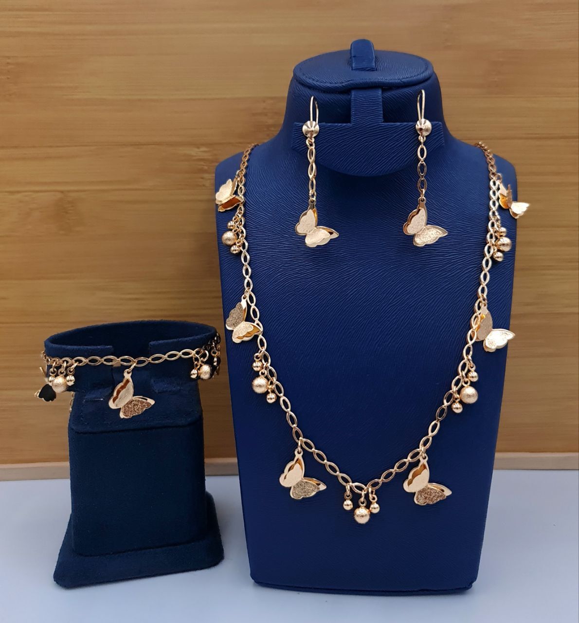 Golden Sparkle Butterfly & Bead 3-Piece Jewelry Set