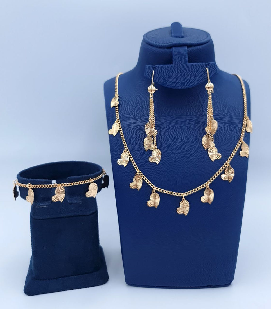 Golden Textured Heart Charm 3-Piece Jewelry Set