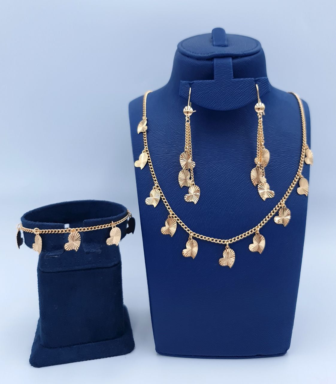 Golden Textured Heart Charm 3-Piece Jewelry Set