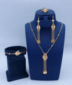 Golden Sunburst Teardrop Tassel 4-Piece Jewelry Set