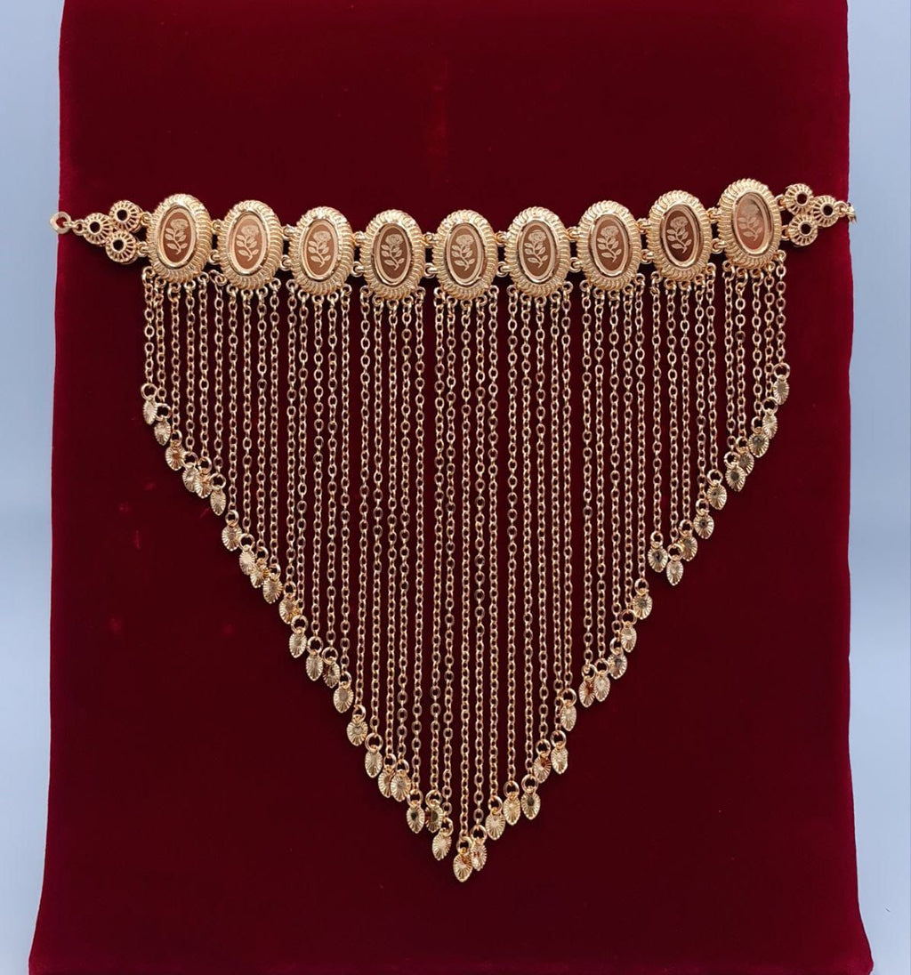 Royal Golden Rose Cameo Fringe Bib Necklace