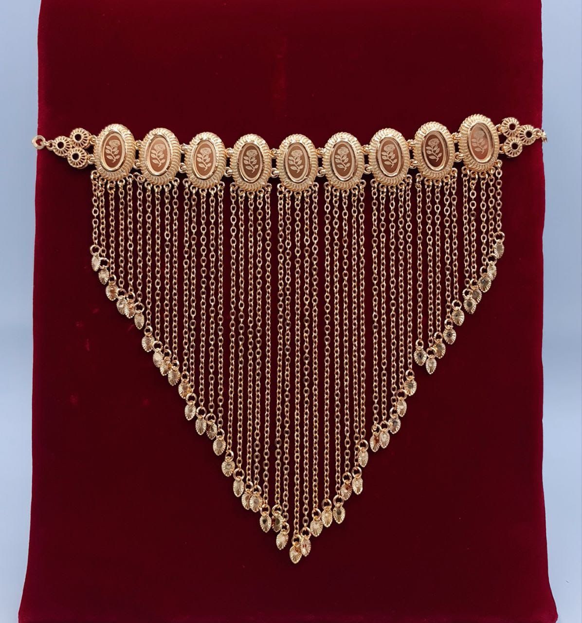 Royal Golden Rose Cameo Fringe Bib Necklace