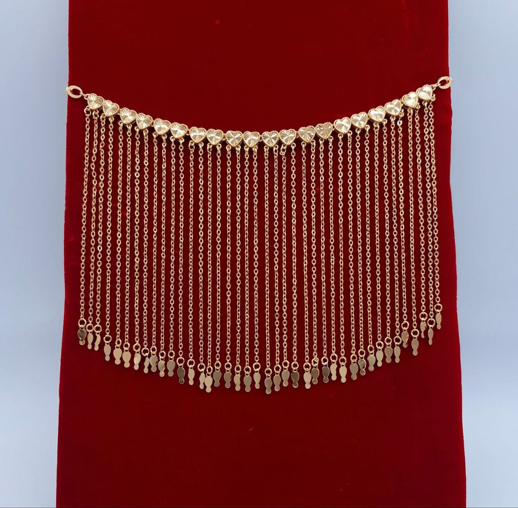 Royal Golden Waterfall Fringe Heart Choker
