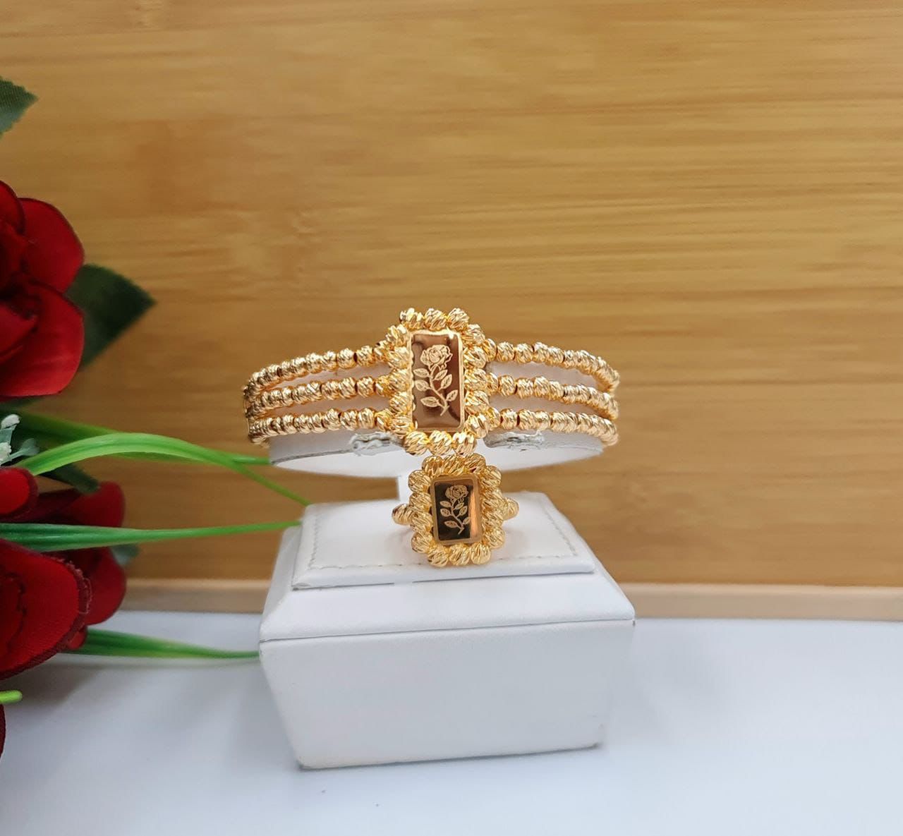 Royal Triple-Row Rose Bracelet & Ring Set