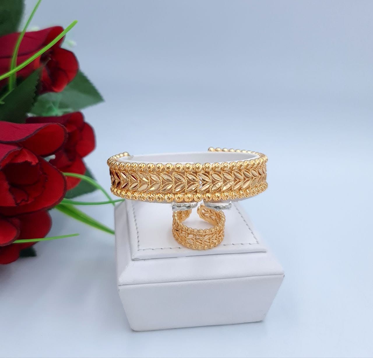 Royal Golden Wheat Leaf Cuff & Ring Set