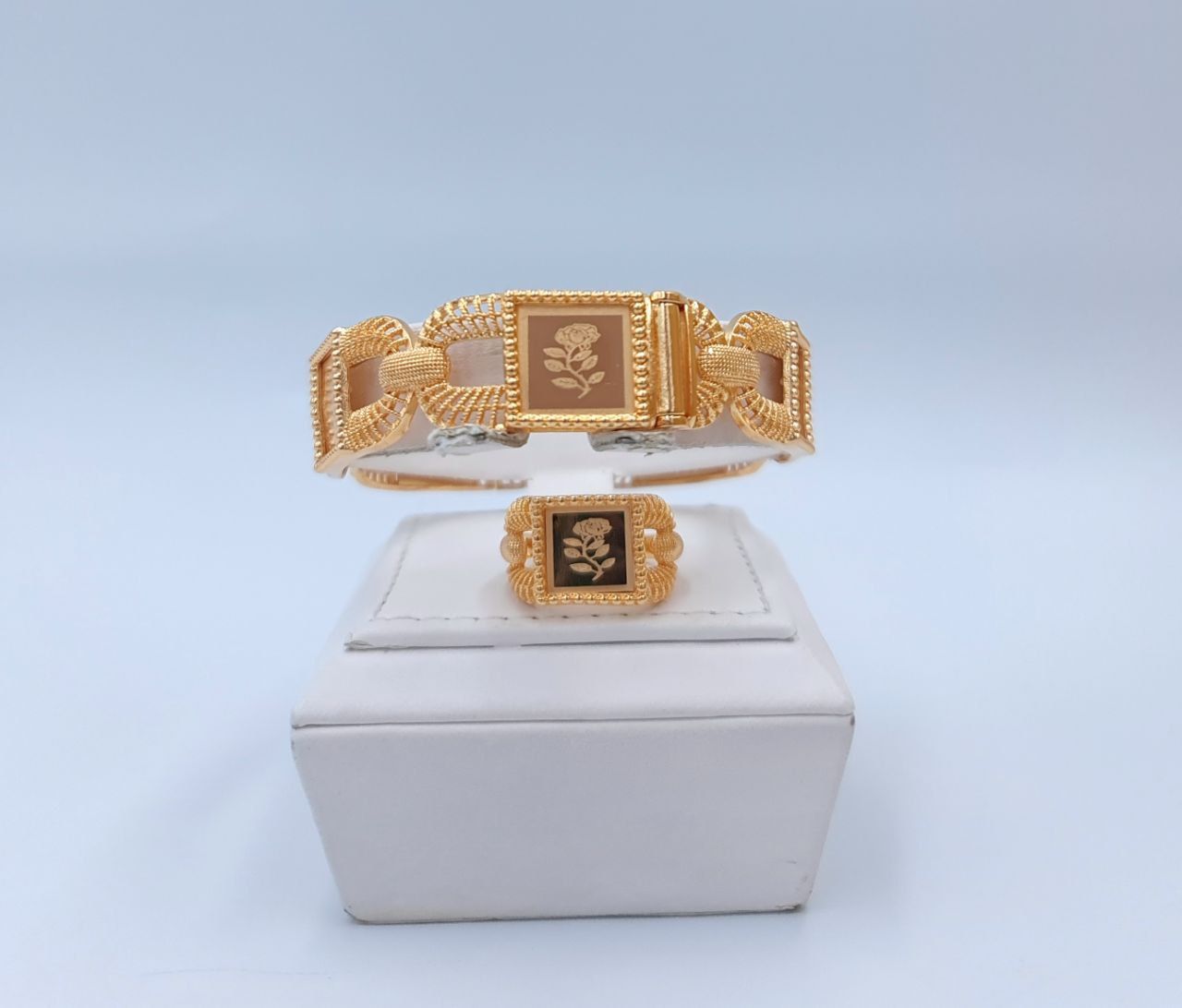 Royal Square Rose Link Bracelet & Ring Set