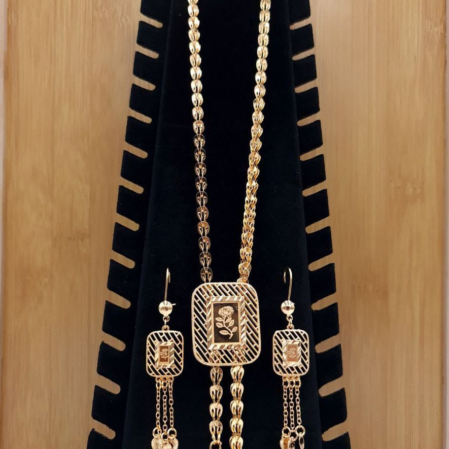 Royal Rectangular Rose Long Necklace Set
