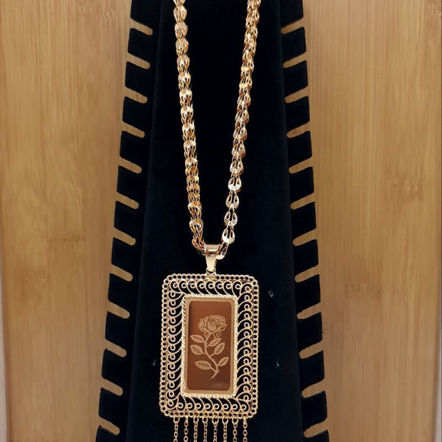 Royal Rectangular Rose Filigree Long Necklace