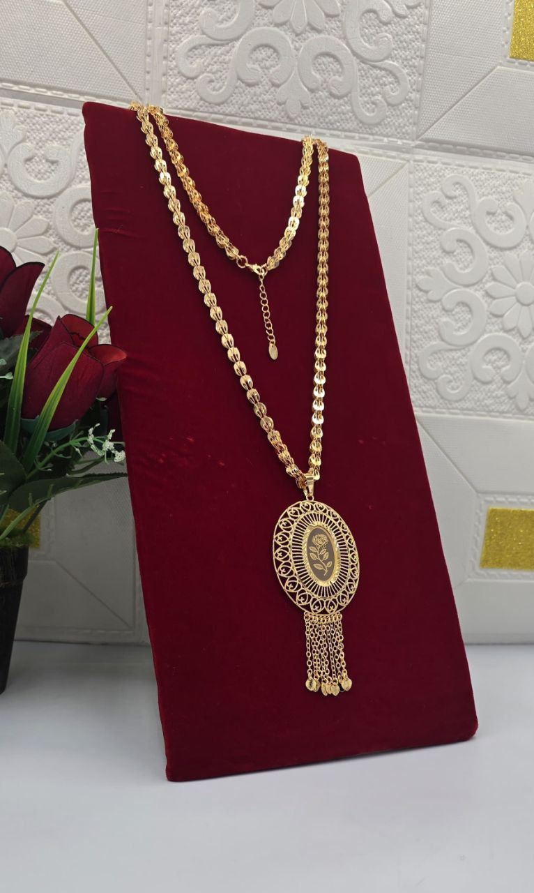 Royal Oval Rose Scroll Filigree Long Necklace