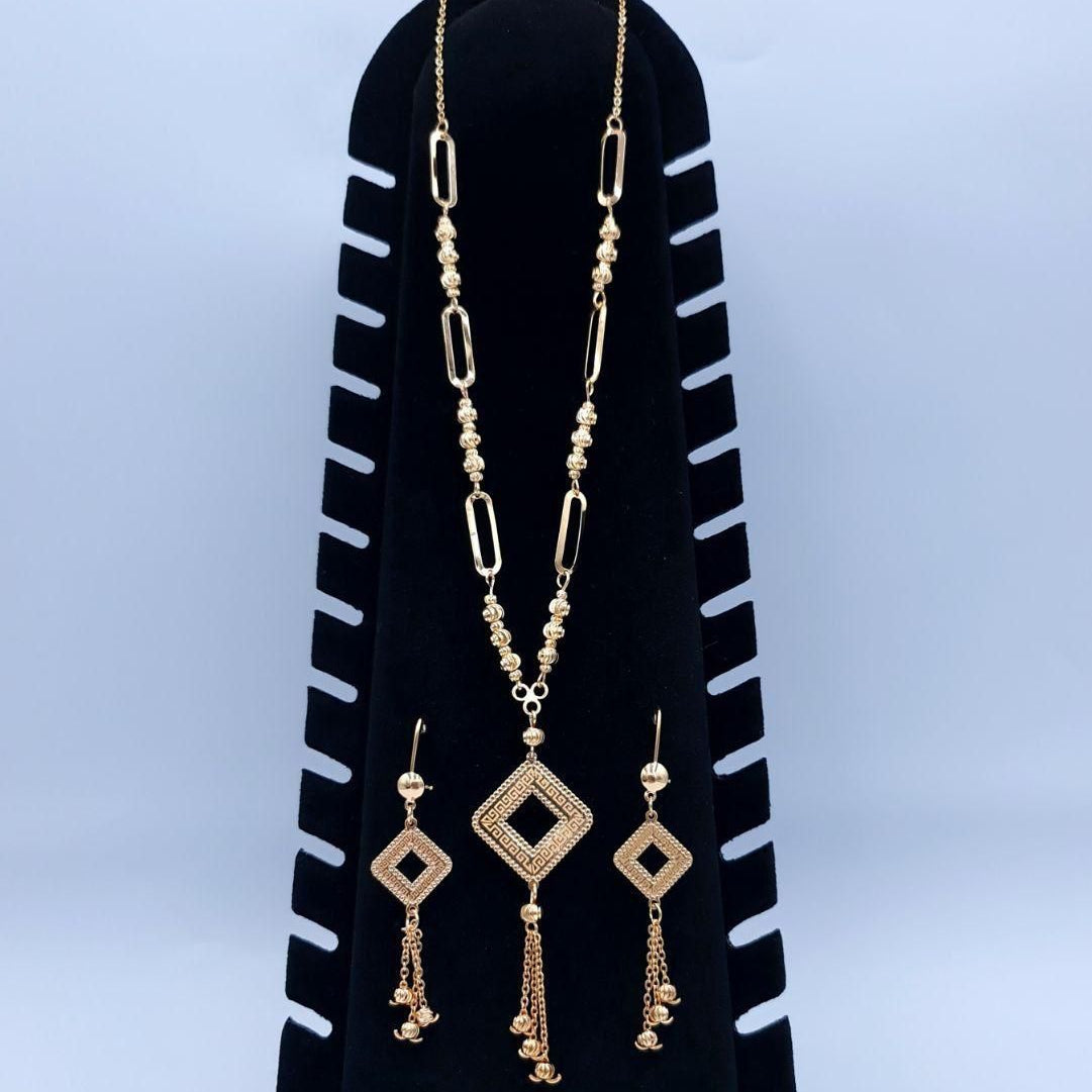 Royal Geometric Rhombus & Mixed Chain Tassel Set
