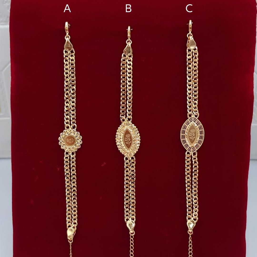 Elegant Double-Chain Floral Gold-Tone Bracelet