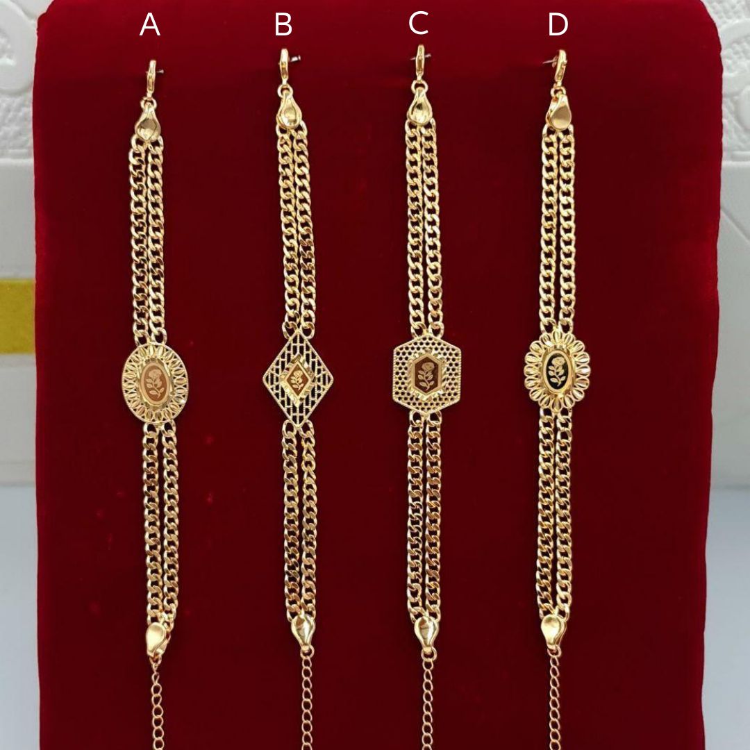 Geometric Floral Khaleeji Gold-Tone Bracelet