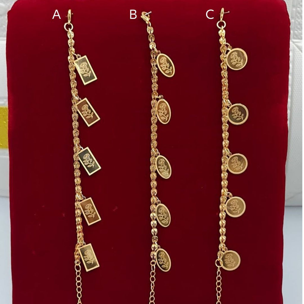 Dangling Floral Charm Khaleeji Gold-Tone Bracelet