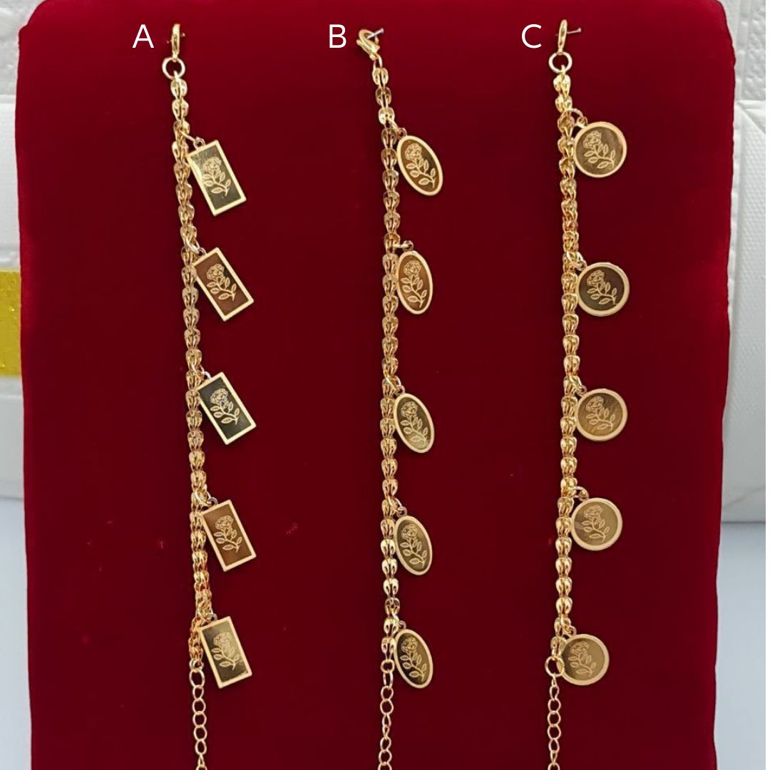 Dangling Floral Charm Khaleeji Gold-Tone Bracelet