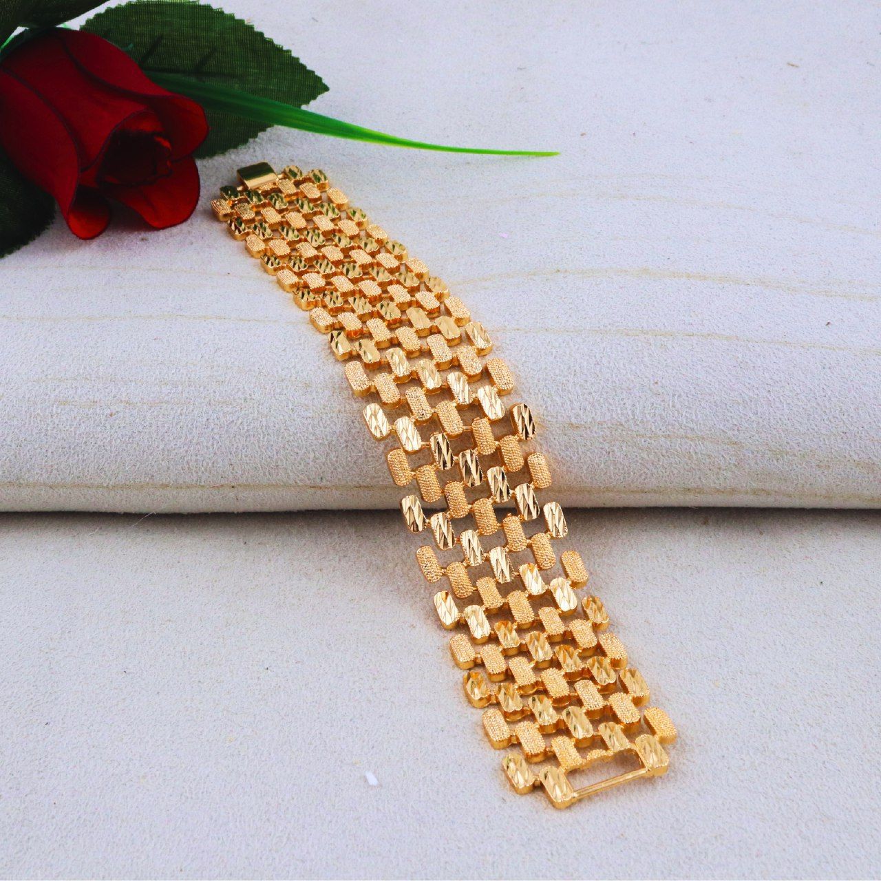 Statement Textured Brick-Link Gold-Tone Bracelet