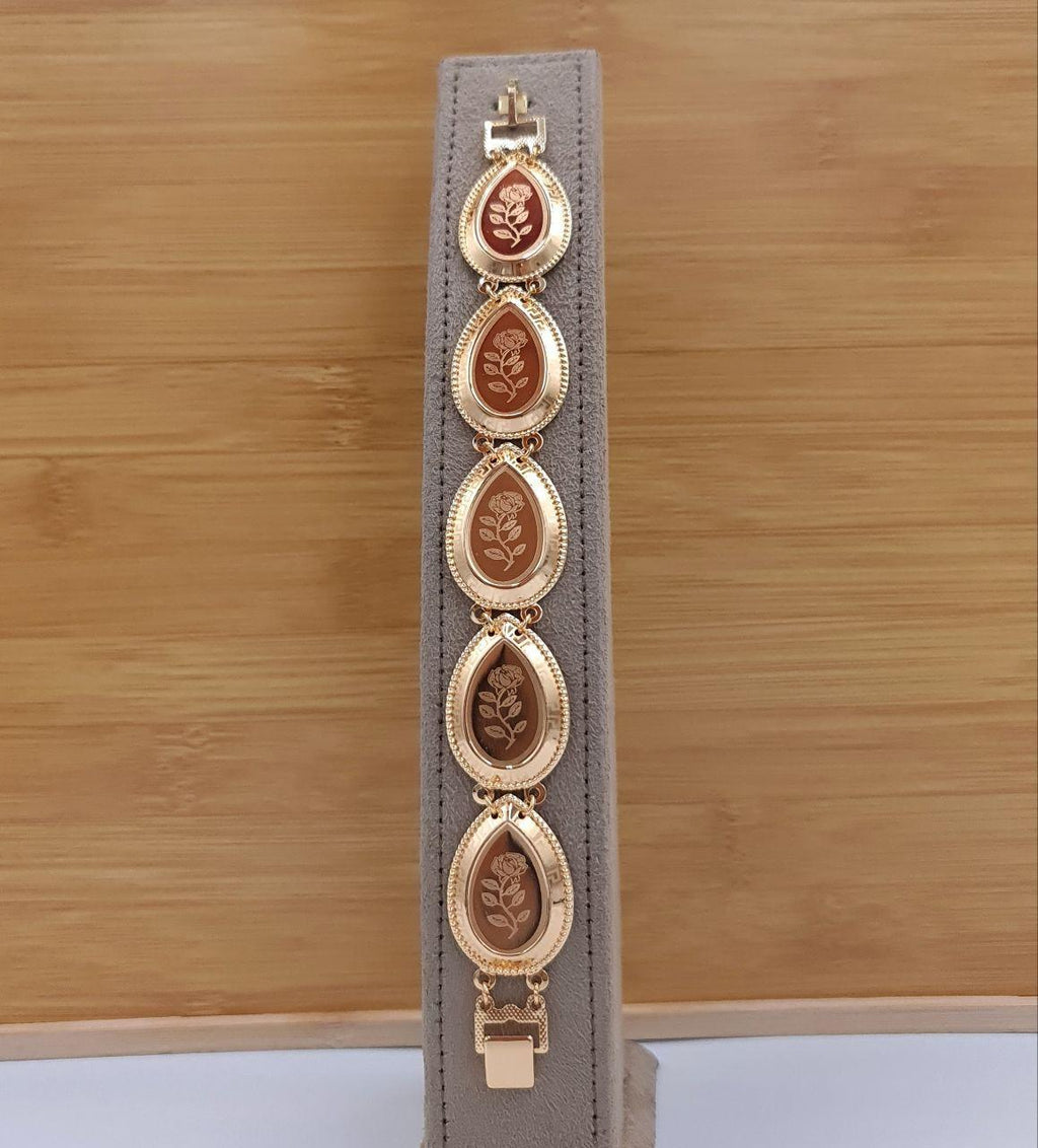 Elegant Teardrop Floral Medallion Gold-Tone Bracelet