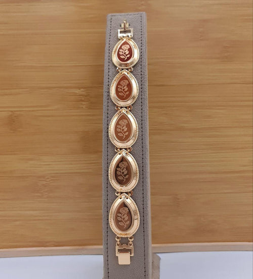 Elegant Teardrop Floral Medallion Gold-Tone Bracelet