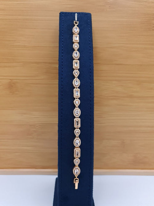 Dazzling Geometric Crystal Halo Gold-Tone Bracelet