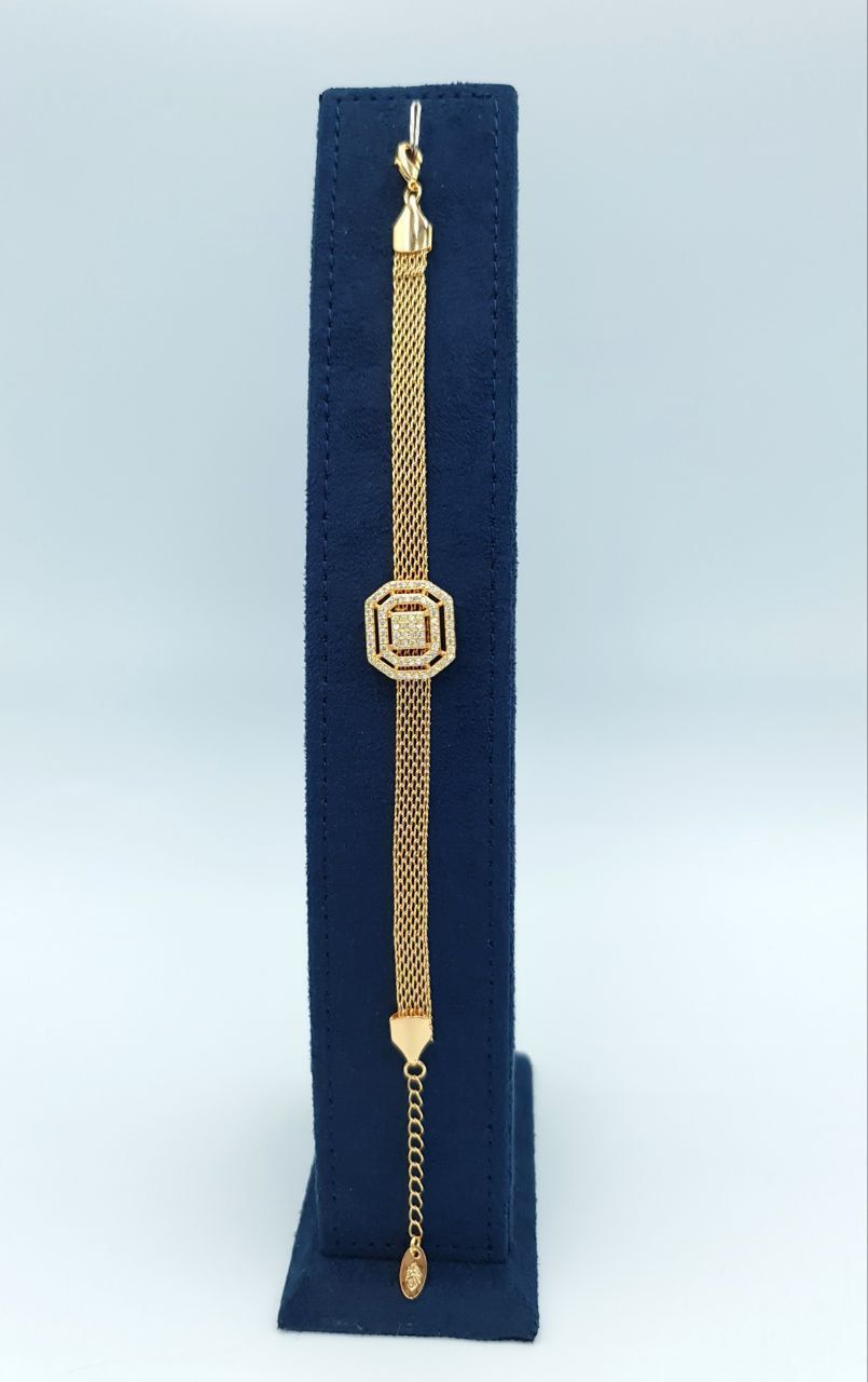Elegant Crystal Geometric Mesh Gold-Tone Bracelet