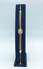 Elegant Crystal Geometric Mesh Gold-Tone Bracelet