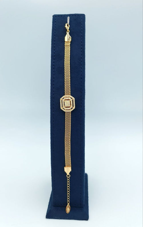 Elegant Crystal Geometric Mesh Gold-Tone Bracelet
