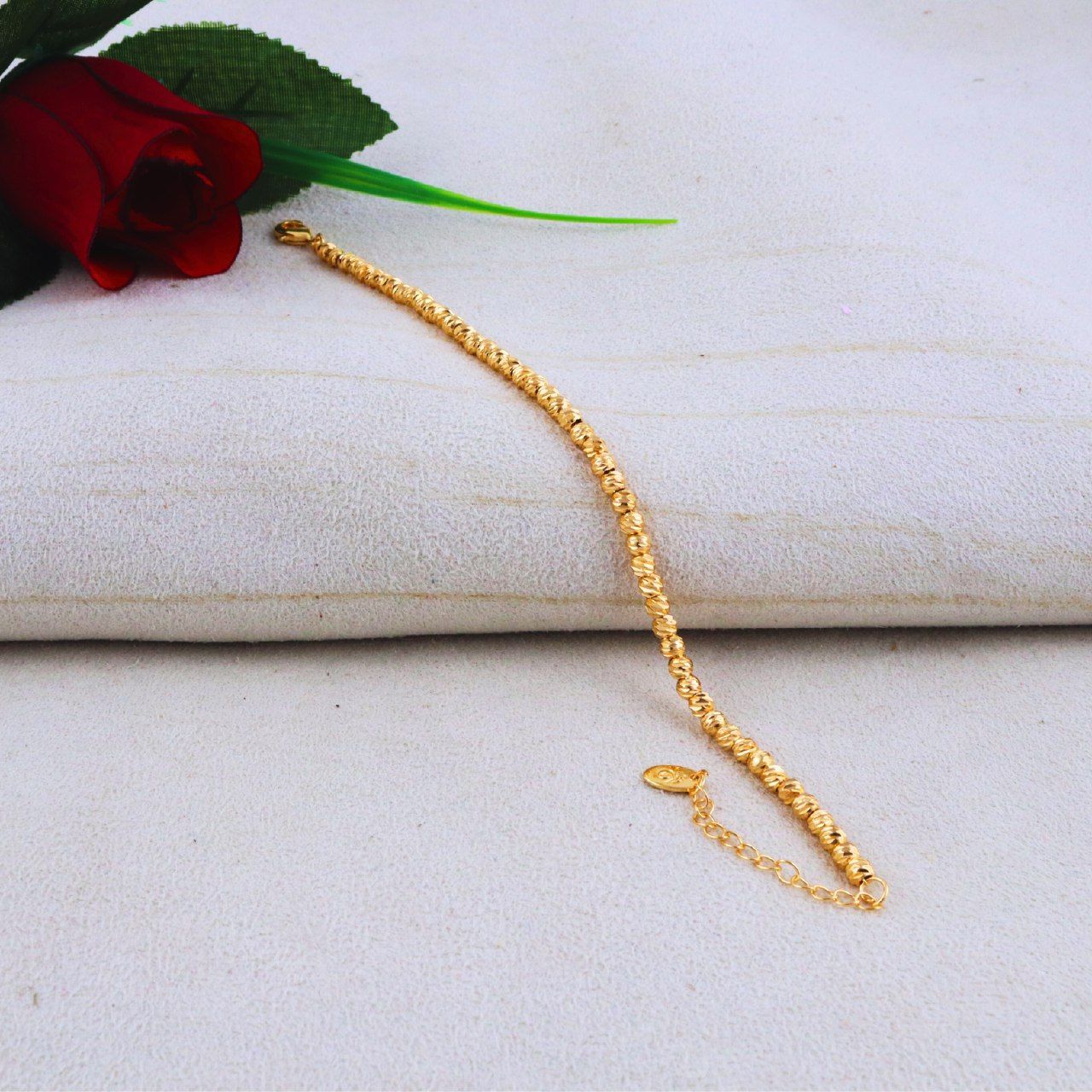 Classic Diamond-Cut Beaded Gold-Tone Bracelet