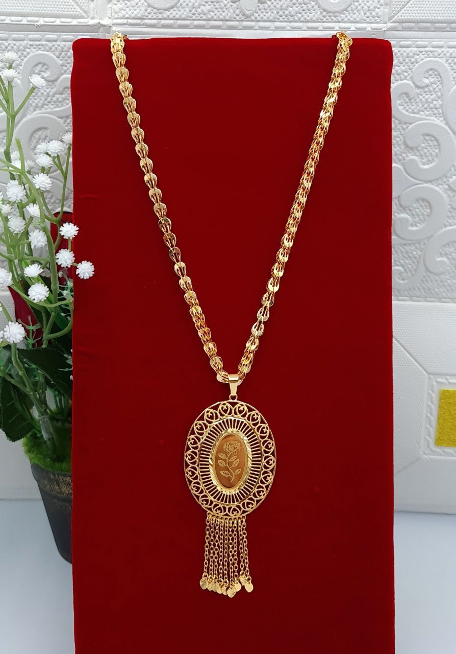 Royal Oval Rose Scroll Filigree Long Necklace