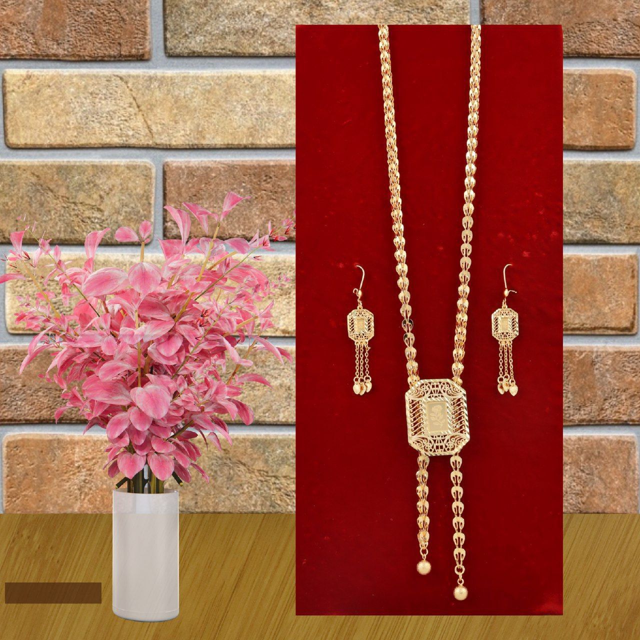 Royal Rectangular Rose Long Necklace Set
