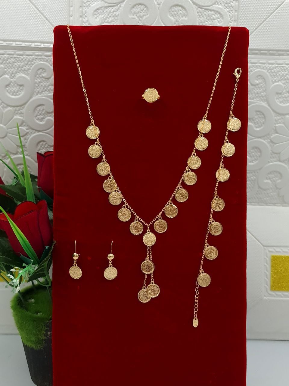 Golden Vintage Coin Charm 4-Piece Jewelry Set