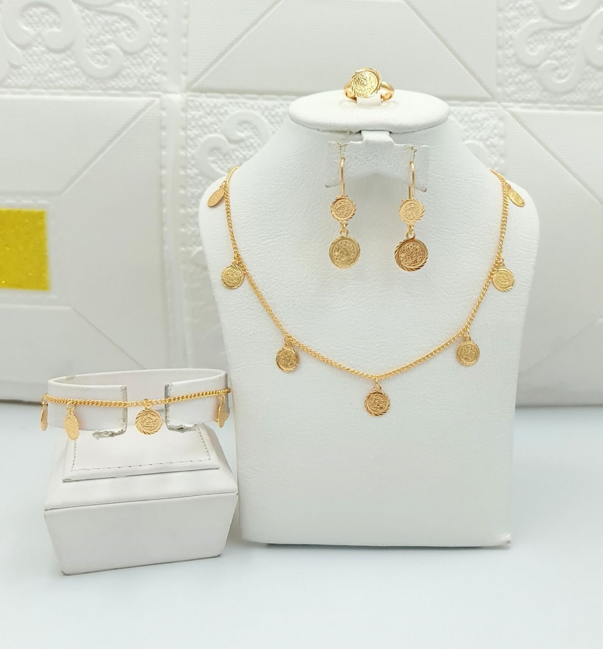 Golden Vintage Coin Charm 4-Piece Jewelry Set