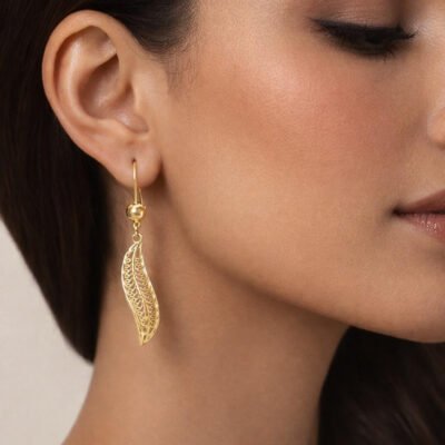Golden Filigree Leaf Drop Earrings