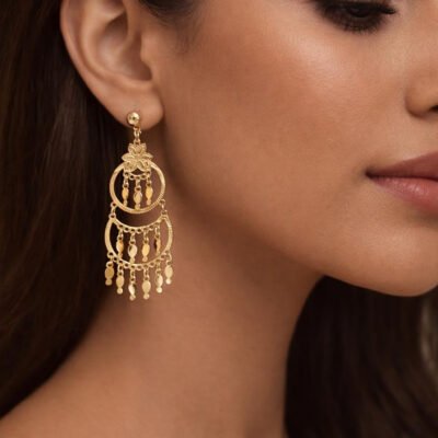 Tiered Crescent Floral Chandelier Earrings