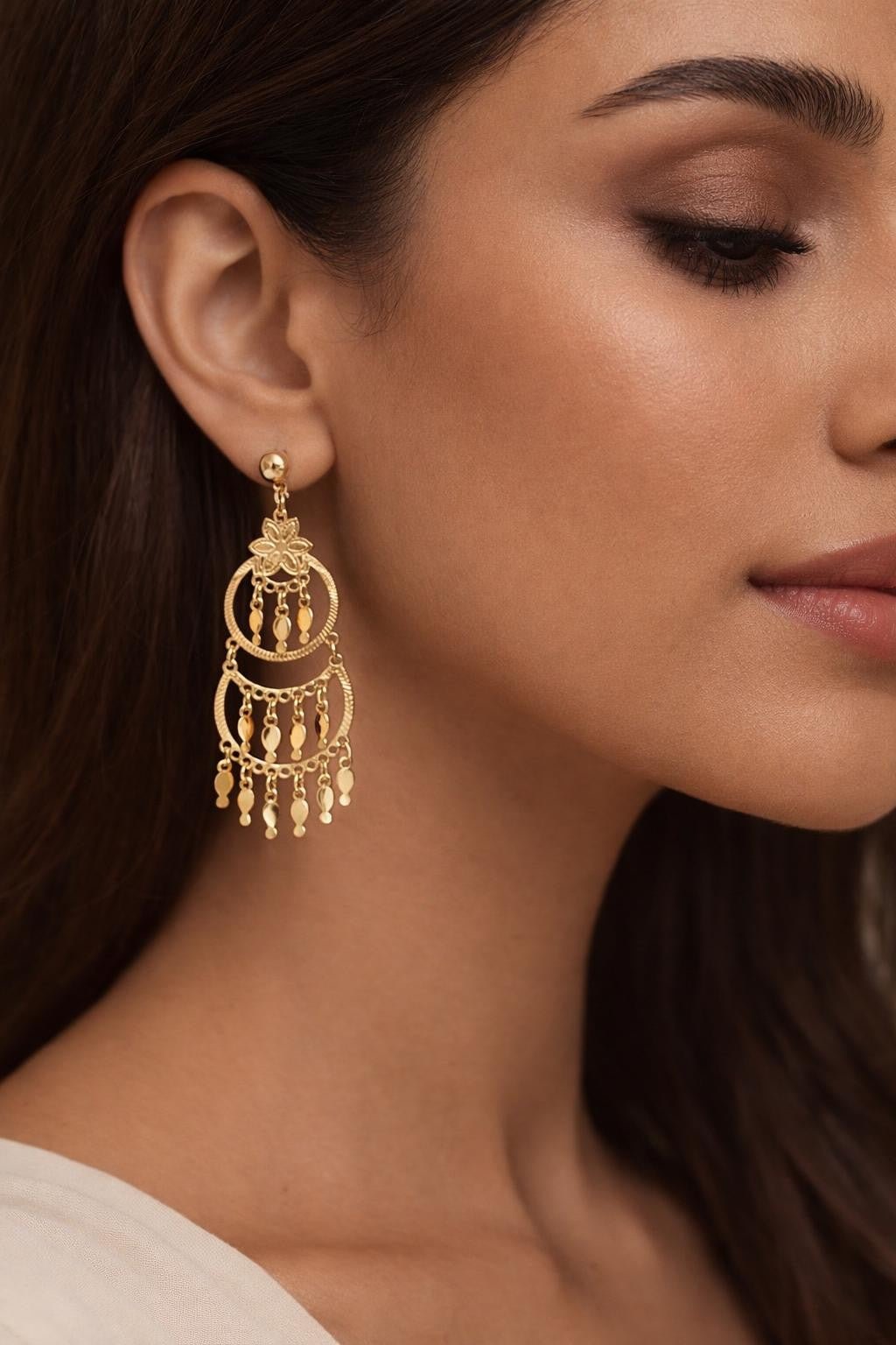 Tiered Crescent Floral Chandelier Earrings